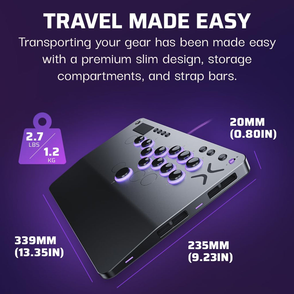 Turtle Beach Victrix Pro KO Leverless Esports All Button Fight Stick. PS5 | PlayStation. PS4. Windows PC. Tournament Arcade Controller. 16 Cherry Switches. Slim Design. RGB Lighting. USB-C Cable. Gray