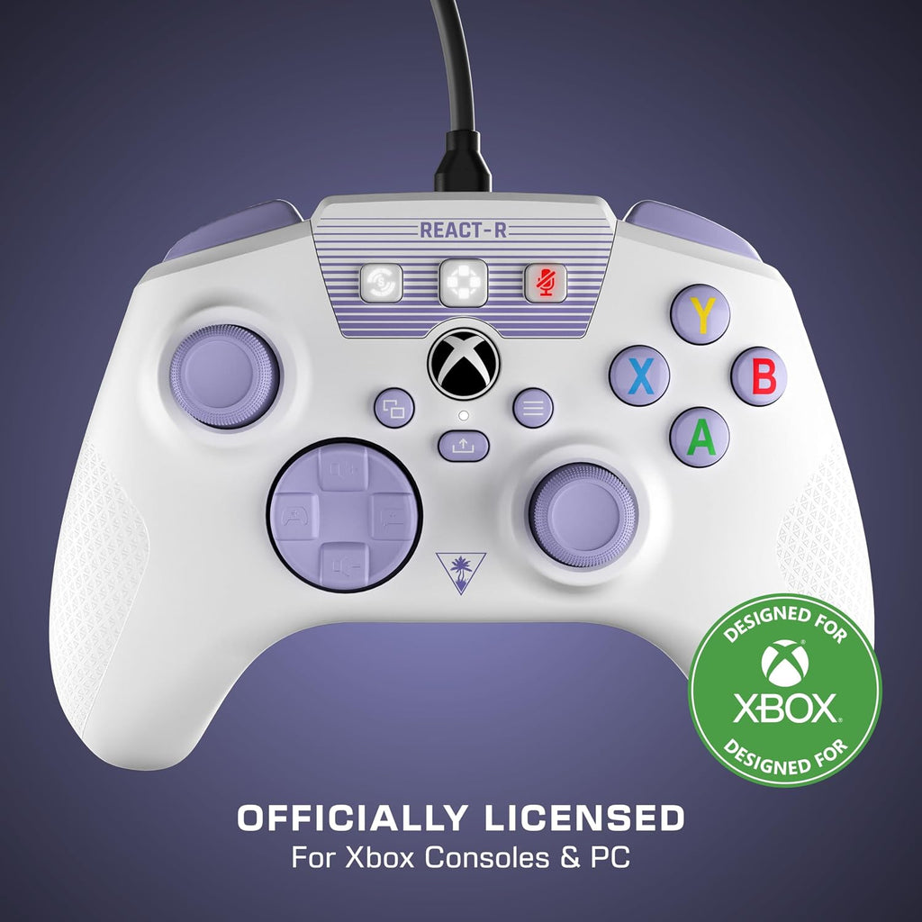 Turtle Beach REACT-R Wired Game Controller – Officially Licensed for Xbox Series X & S. Xbox One. and Windows 10|11 PC's – White & Purple
