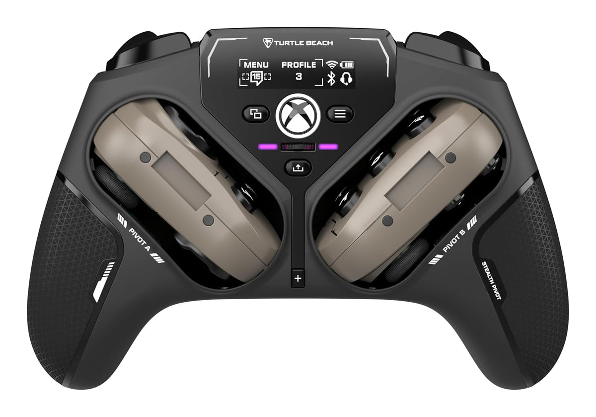 Turtle Beach Stealth Pivot Wireless Smart Game Controller Officially Licensed for Windows PC – Rotating Modules. Display Dashboard. Hall-Effect Sticks. Remappable Buttons. Bluetooth. 20-Hour Battery