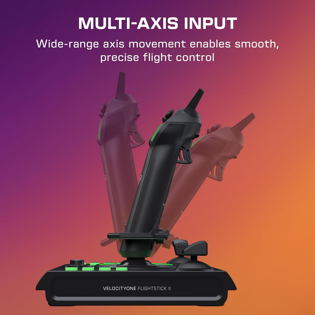 Turtle Beach VelocityOne Flightstick II for Xbox Series X|S. Xbox One & Windows PC - 16-bit Hall-Effect Precision. 8 Axes. 38 Programmable Inputs. RGB Lighting. Flight Display. HOTAS Expandable with Dual Throttle
