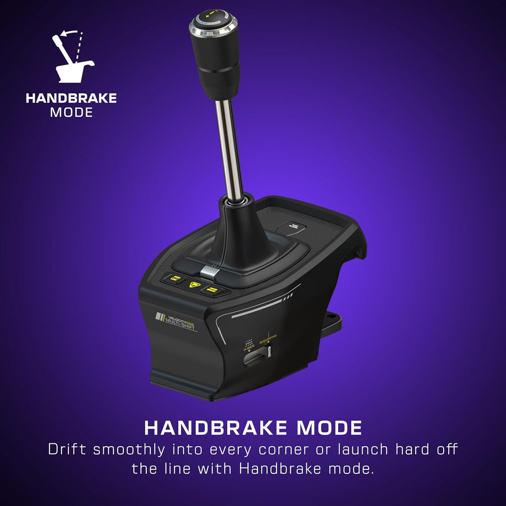 Turtle Beach VelocityOne Multi-Shift Sim Racing Shifter. Handbrake Xbox. PC | Xbox Series X|S. Xbox One. Windows PC. 7-Gear + R H-Gate & Sequential Shifter. Handbrake. Hall-Effect Magnetic Sensors