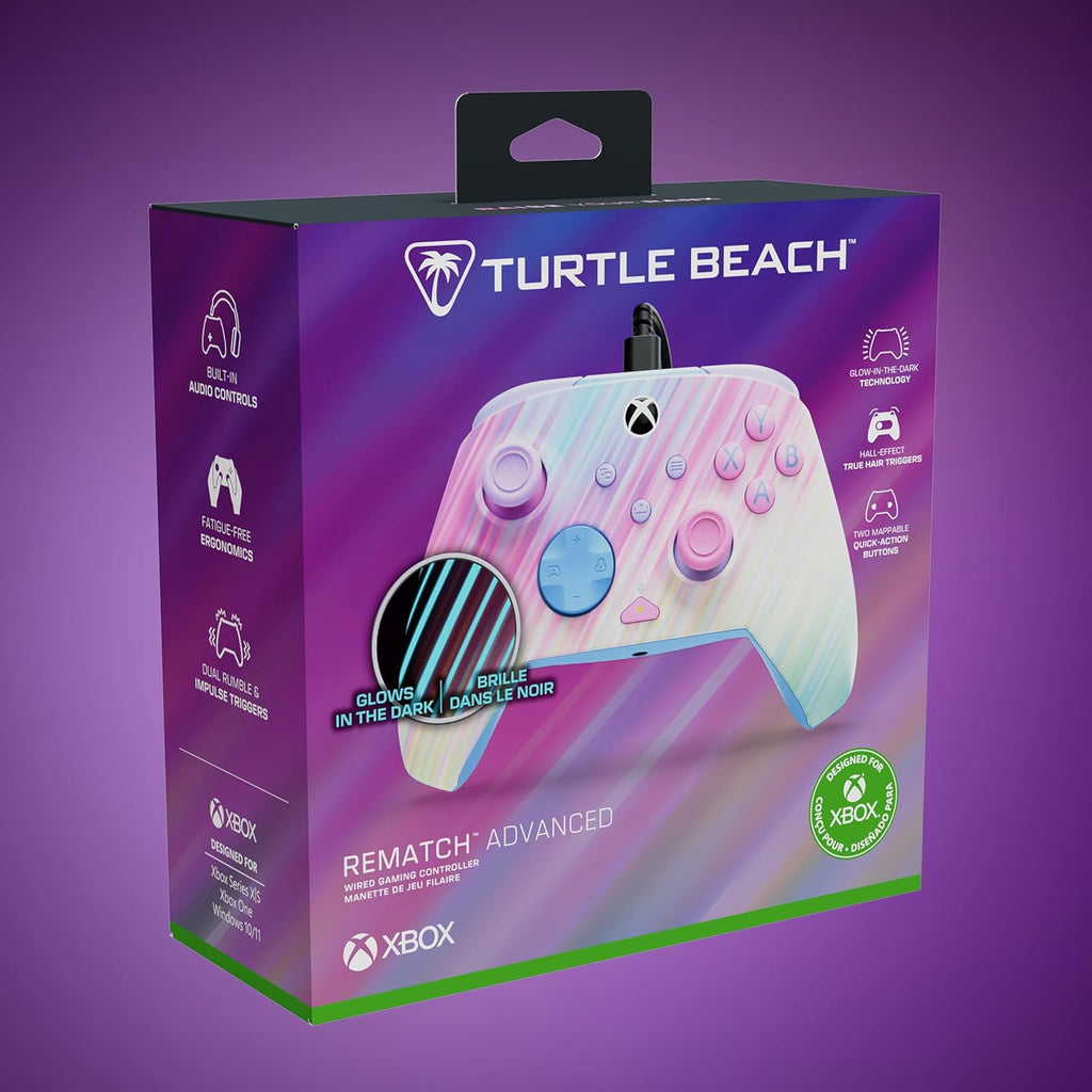 Turtle Beach Rematch Advanced Wired Gaming Controller for Xbox & PC | Xbox Series X|S. Xbox One. PC. 2 Remappable Buttons. Hall-Effect Triggers. Audio Controls. Glows-in-the-Dark