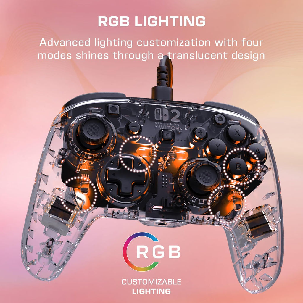 Turtle Beach Afterglow Wired RGB Gaming Controller. Nintendo Switch 2. Lite | Nintendo Switch OLED. Hall-Effect Thumbsticks. 2 Mappable Back Buttons. Adjustable LED Lighting. Audio Jack. Translucent