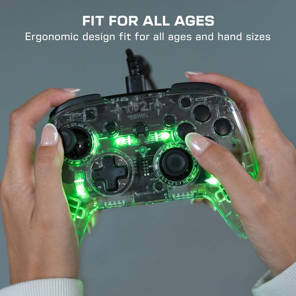 Turtle Beach Afterglow Wired RGB Gaming Controller. Nintendo Switch 2. Lite | Nintendo Switch OLED. Hall-Effect Thumbsticks. 2 Mappable Back Buttons. Adjustable LED Lighting. Audio Jack. Translucent