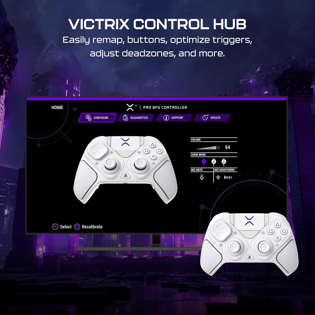 Turtle Beach Victrix Pro BFG Reloaded Wireless Gaming Controller for PS5 | PS5. PS4. PlayStation. PC. Modular. Fightpad Module. Hall-Effect Sticks. Triggers. 4 Remappable Buttons. Esports. White