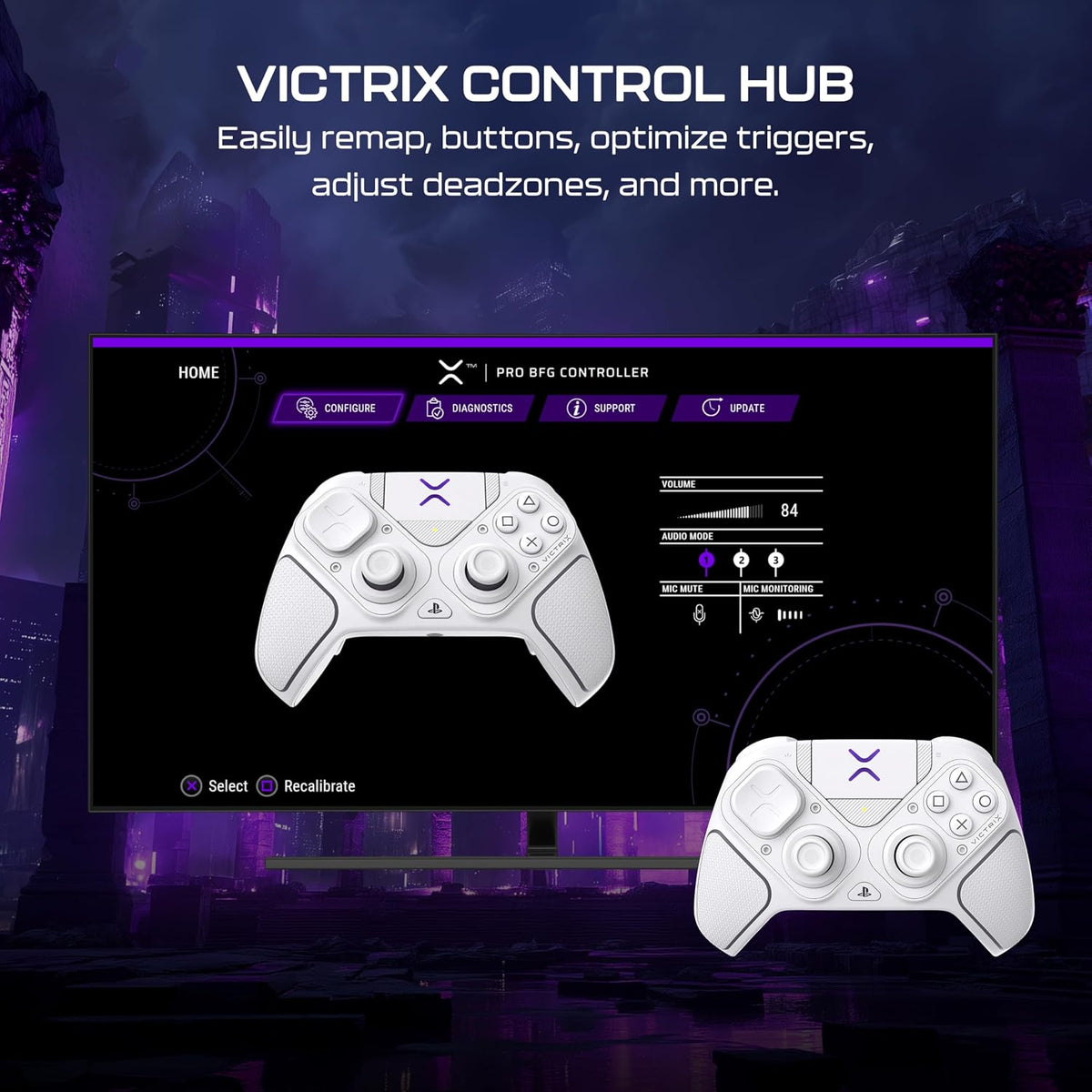 Turtle Beach Victrix Pro BFG Reloaded Wireless Gaming Controller for PS5 | PS5. PS4. PlayStation. PC. Modular. Fightpad Module. Hall-Effect Sticks. Triggers. 4 Remappable Buttons. Esports. White