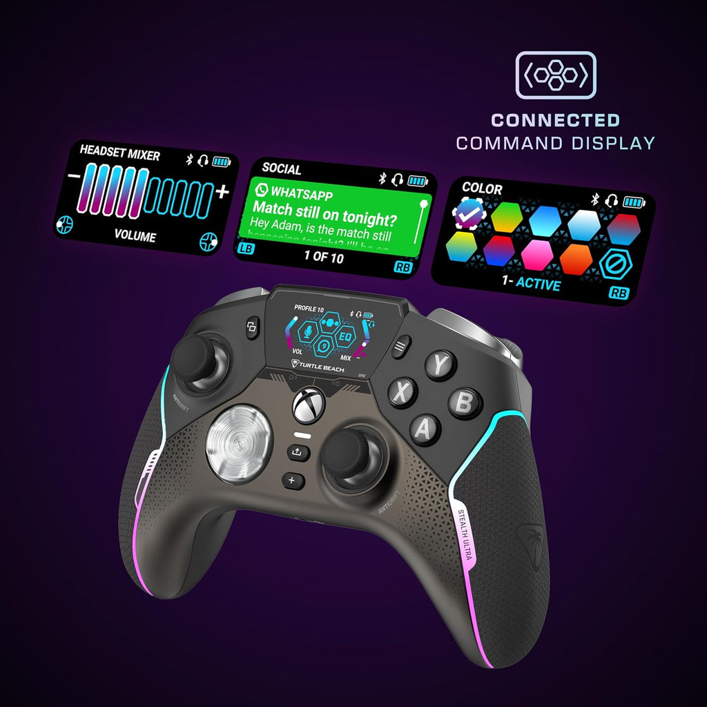 Turtle Beach Stealth Ultra Wireless RGB Gaming Controller. Xbox Series X|S | Also works with PC. Xbox One. Android. Bluetooth. Customizable Display Screen. Rapid Charging Dock. 30-Hr Battery