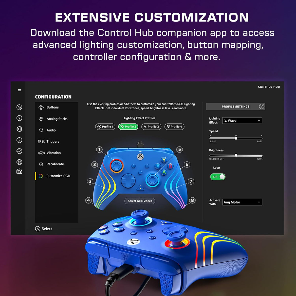 Turtle Beach Afterglow Wave Wired RGB Gaming Controller for Xbox & PC | Xbox Series X|S. Xbox One. Customizable RGB Lighting. 2 Mappable Buttons. Hall-Effect Hair Triggers. Audio Controls