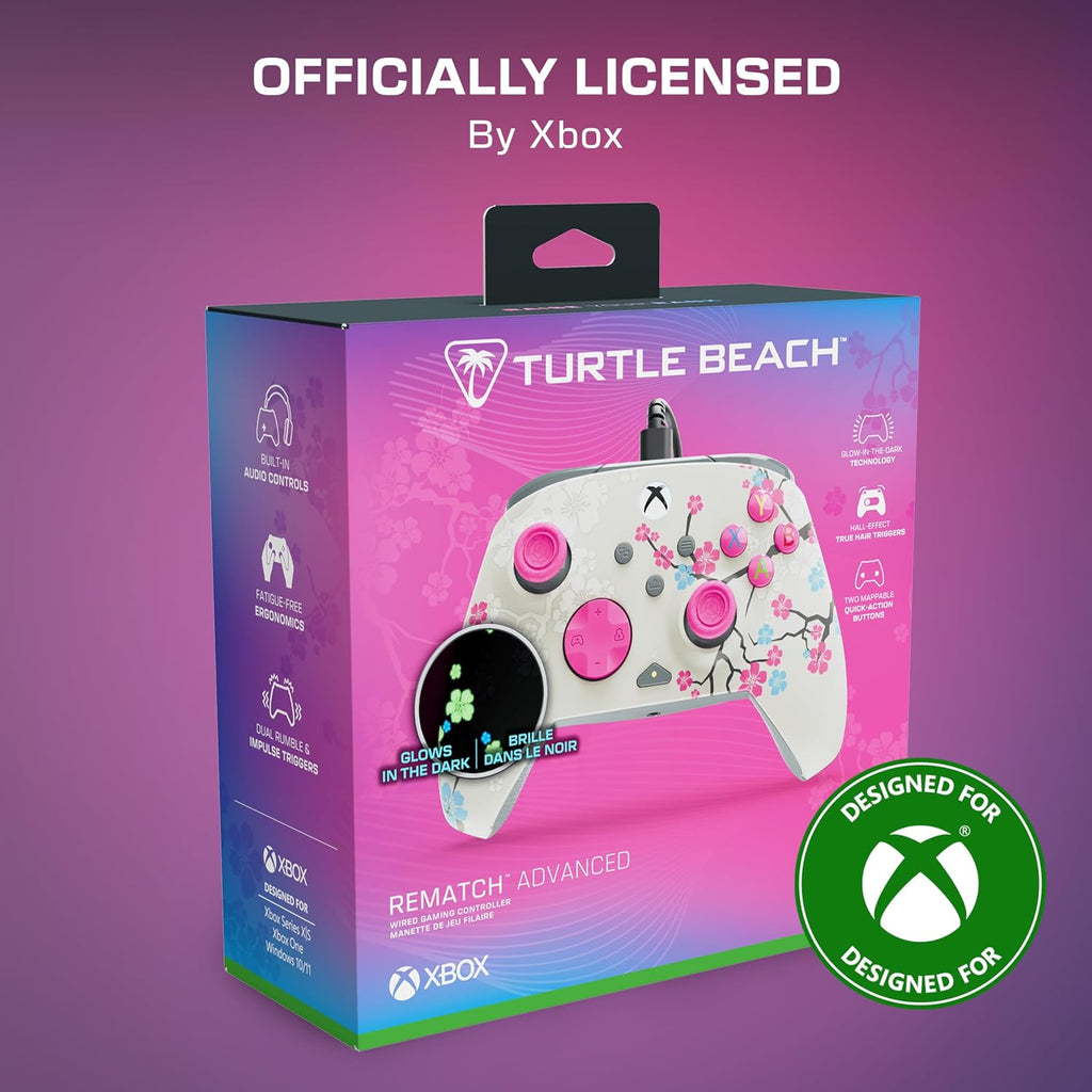 Turtle Beach Rematch Advanced Wired Gaming Controller for Xbox & PC | Xbox Series X|S. Xbox One. PC. 2 Remappable Buttons. Hall-Effect Triggers. Audio Controls. Glows-in-the-Dark