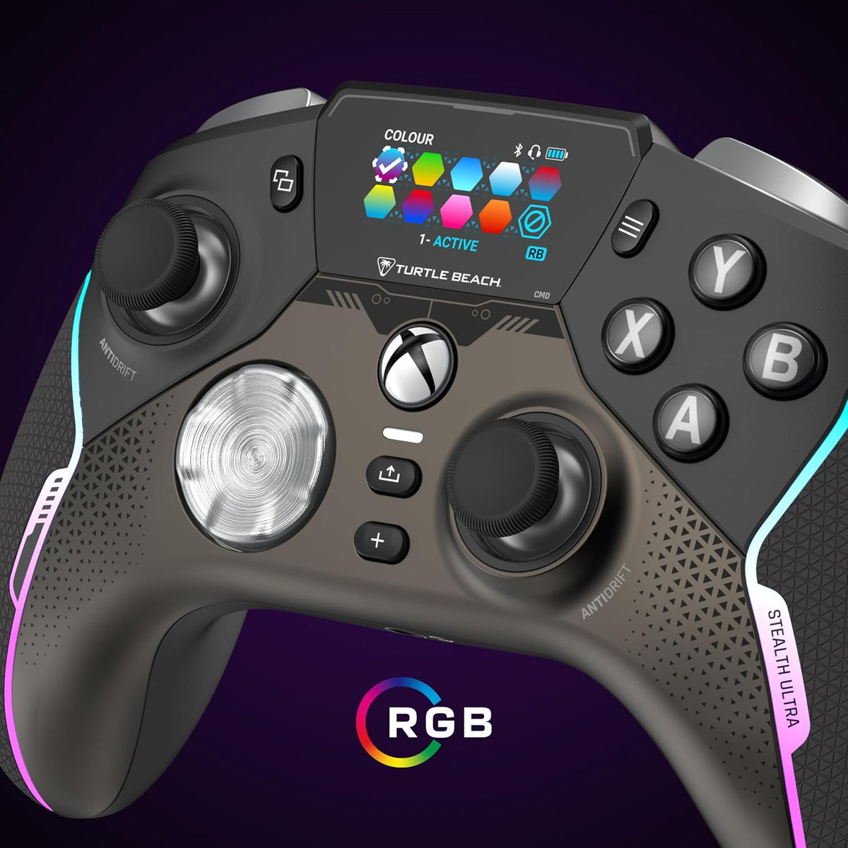 Turtle Beach Stealth Ultra Wireless RGB Gaming Controller. Xbox Series X|S | Also works with PC. Xbox One. Android. Bluetooth. Customizable Display Screen. Rapid Charging Dock. 30-Hr Battery