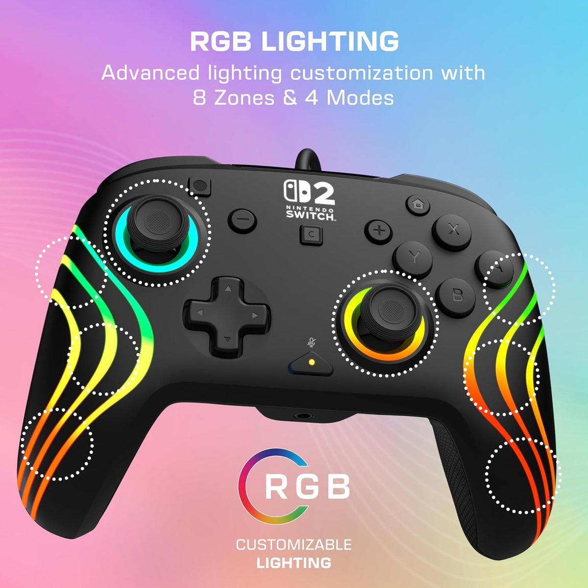 Turtle Beach Afterglow Wave Wired RGB Gaming Controller. Nintendo Switch 2 | Switch Lite. OLED. Hall-Effect Thumbsticks. 2 Mappable Back Buttons. Audio Controls. C-Button for GameChat. RGB Lights